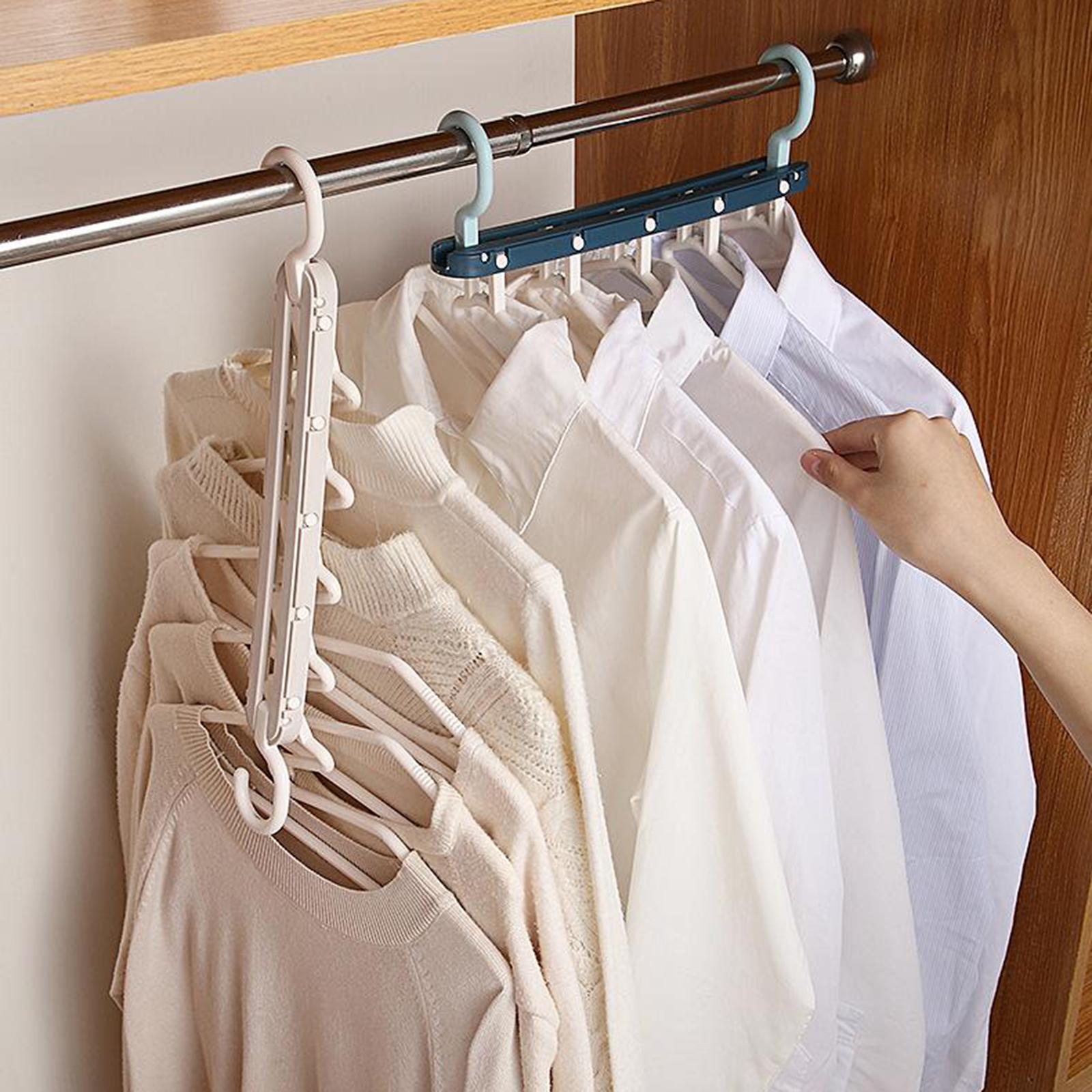 Clothes Hanger Storage Multilayer Folding Retractable Wardrobe Rack Gray