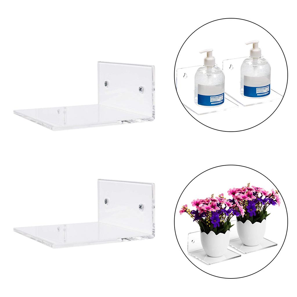 2x Bathroom Small 10cm Clear Acrylic Floating Wall Shelf Display Organizer