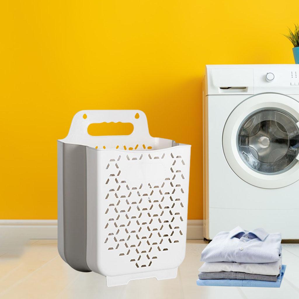 Laundry Hamper Folding Clothes Organizer Container Holder Free-Punch Home White Medium