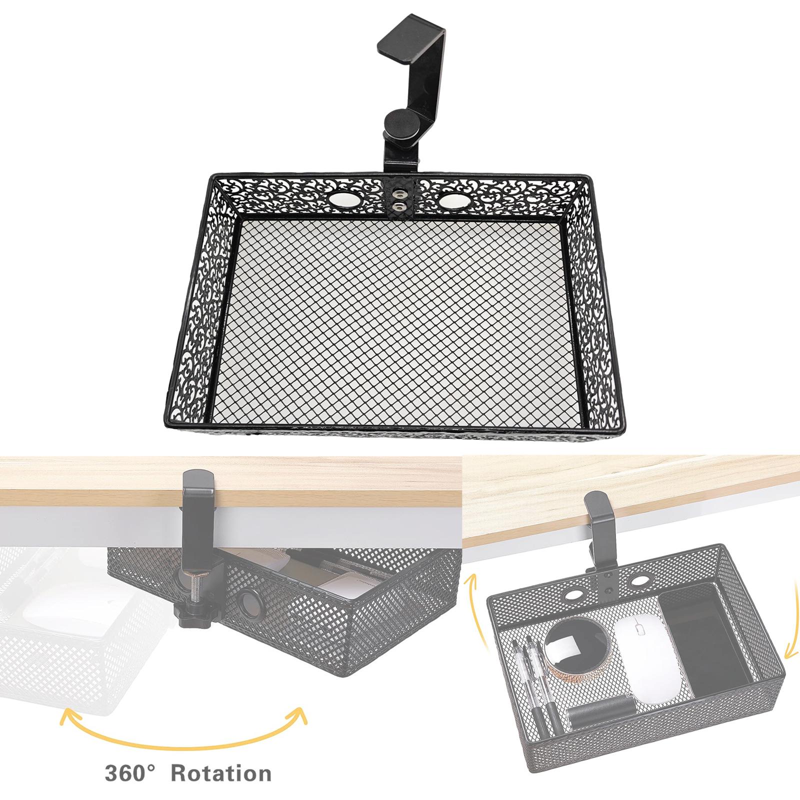 under Desk Storage Organizer Swivel Metal Clamp Mount Stationary Holder Black