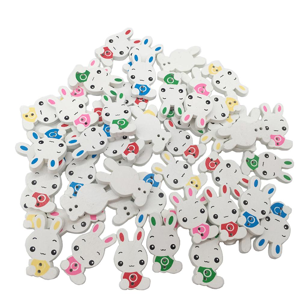 50pcs/lot Wood Cute Cartoon Animal Rabbit Buttons Sewing Children Buttons Clothes Ornament DIY Making