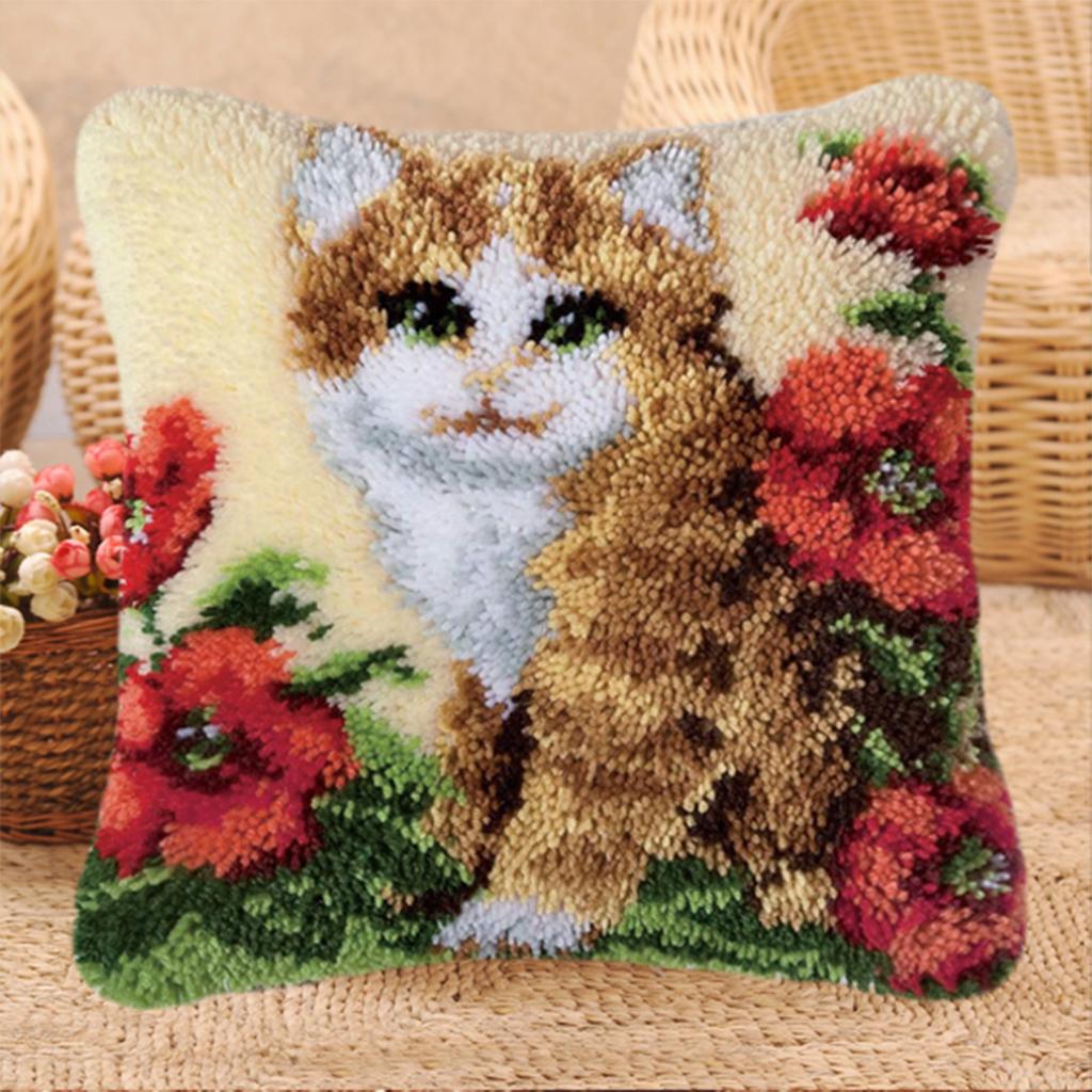 Latch Hook Kits Pillow Case Cushion Cover Making Kit 17x17" Cat