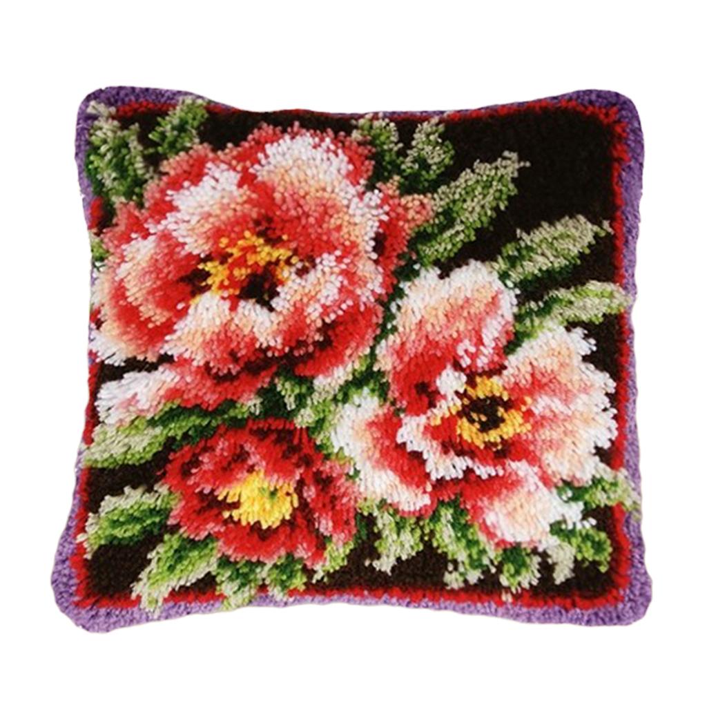 3 Sets Flower Pattern Latch Hook Kit Cushion Pillow Embroidery Package