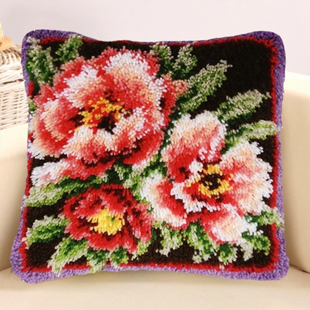 Flower Pattern Latch Hook Kits Pillow Case Cushion Cover 17x17'' Flower 4