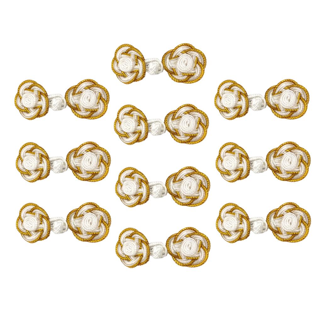 10 Pair Chinese Knot Frog Buttons Cheongsam Tang Coat Fasteners White