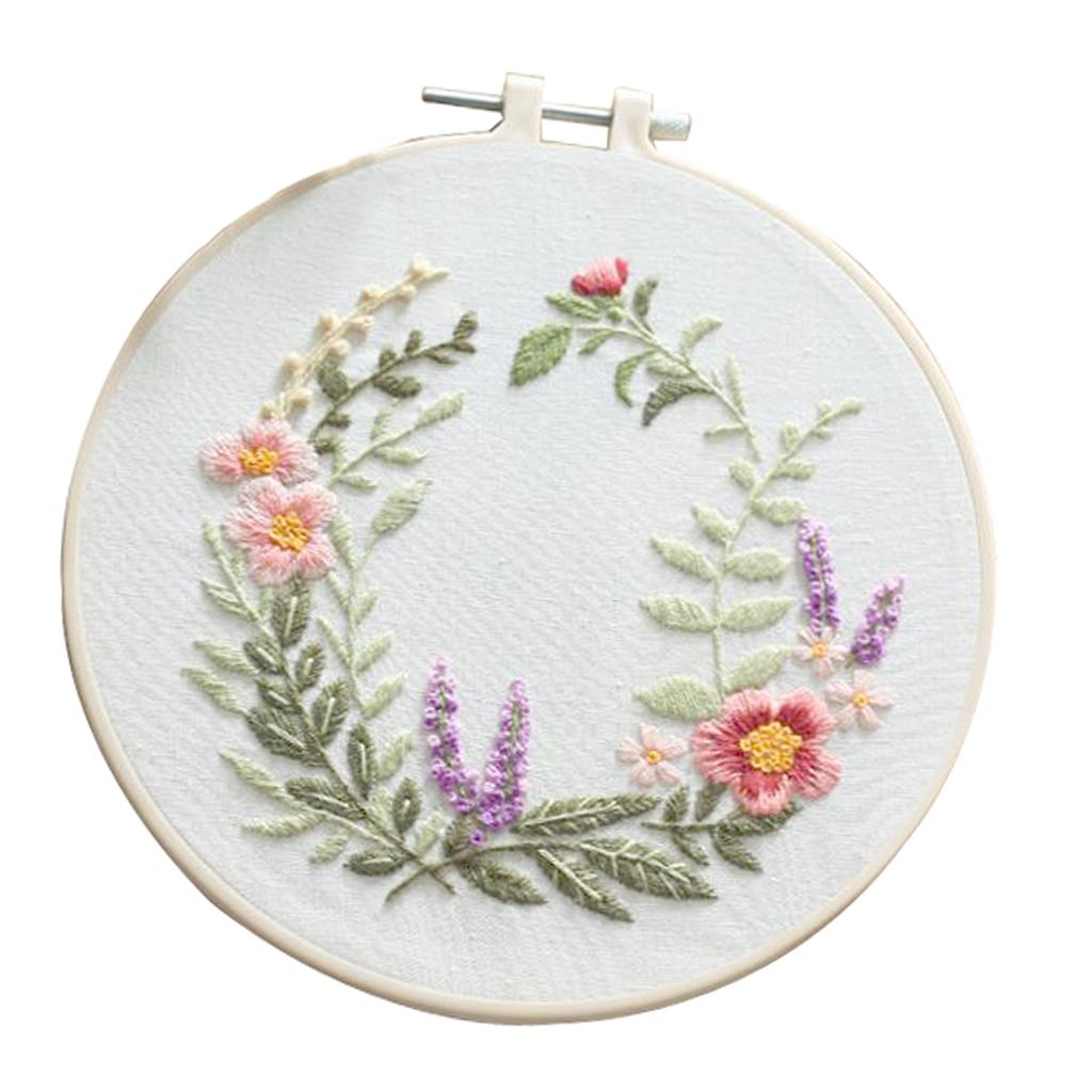 DIY Needlework Kits with Embroidery Hoop Cross Stitch Craft, Flower Pattern