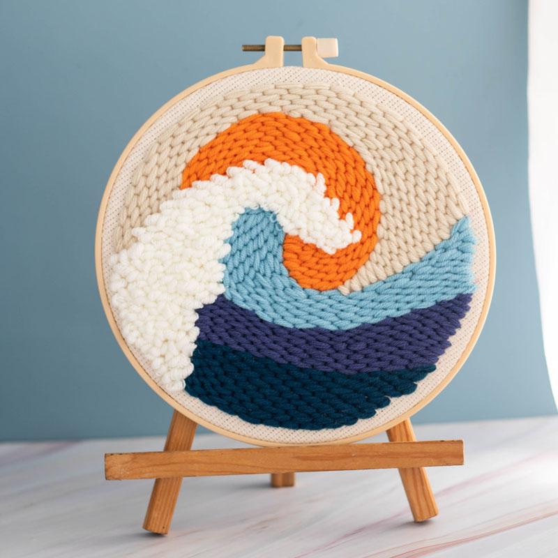 Punch Needle Kit with Punch Bamboo Embroidery Hoop DIY Craft Sea Wave