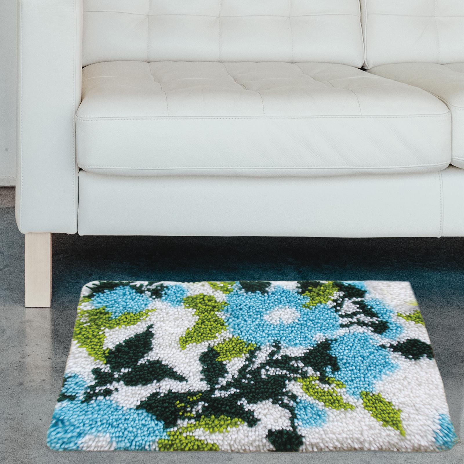 2Set Latch Hooking Rug Kits Embroidery Carpet Blue Flower Pink Flower