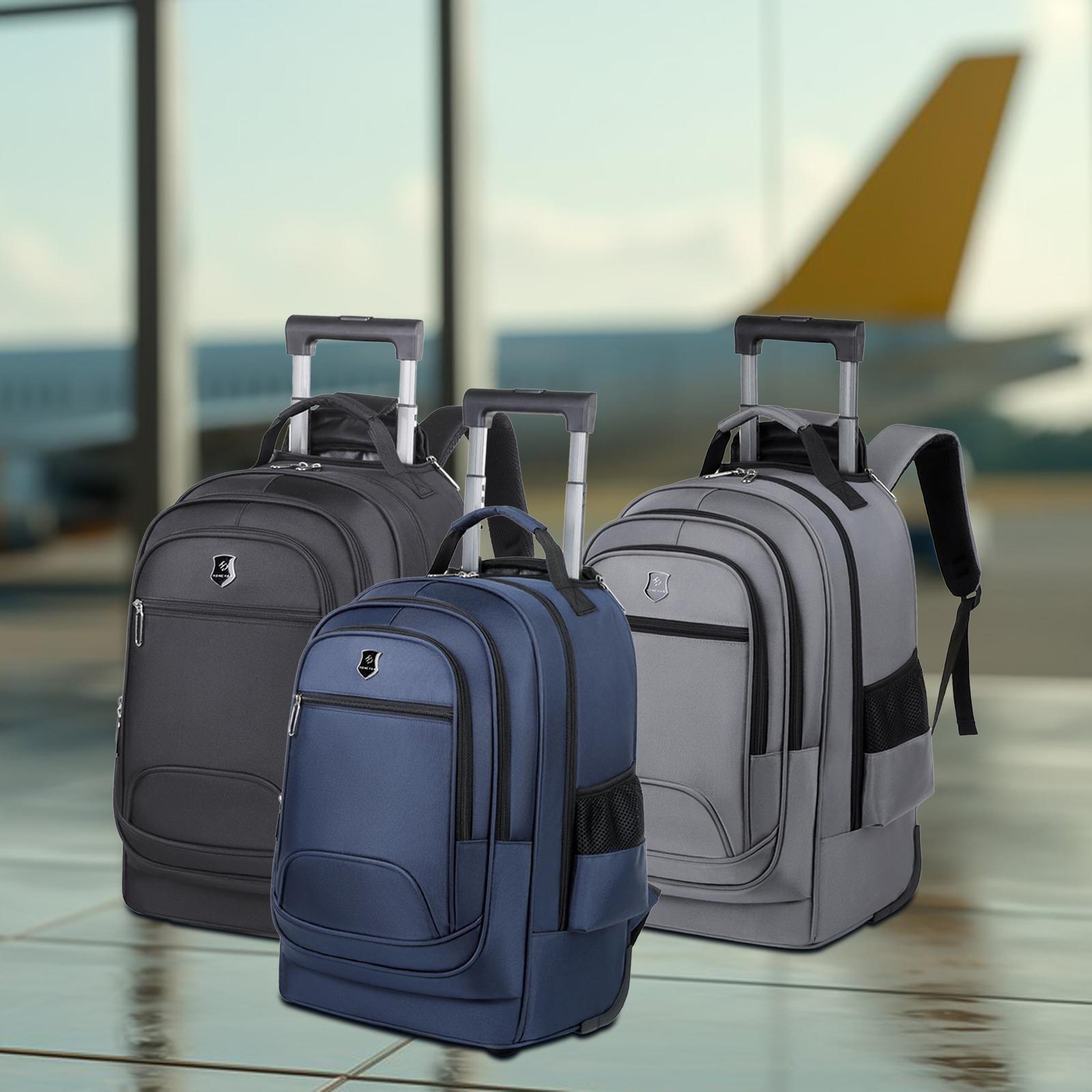 Rolling Backpack Multifunctional Suitcase Bag for Overnight Travel Men Women Black