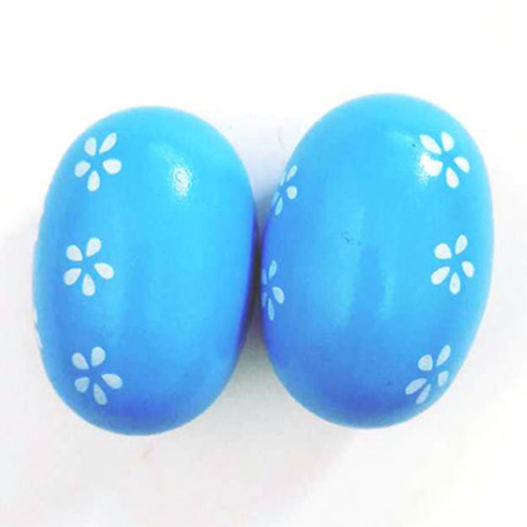 2xWood Hand Shaker Egg Intelligence Percussion Toy for Early Learning Blue