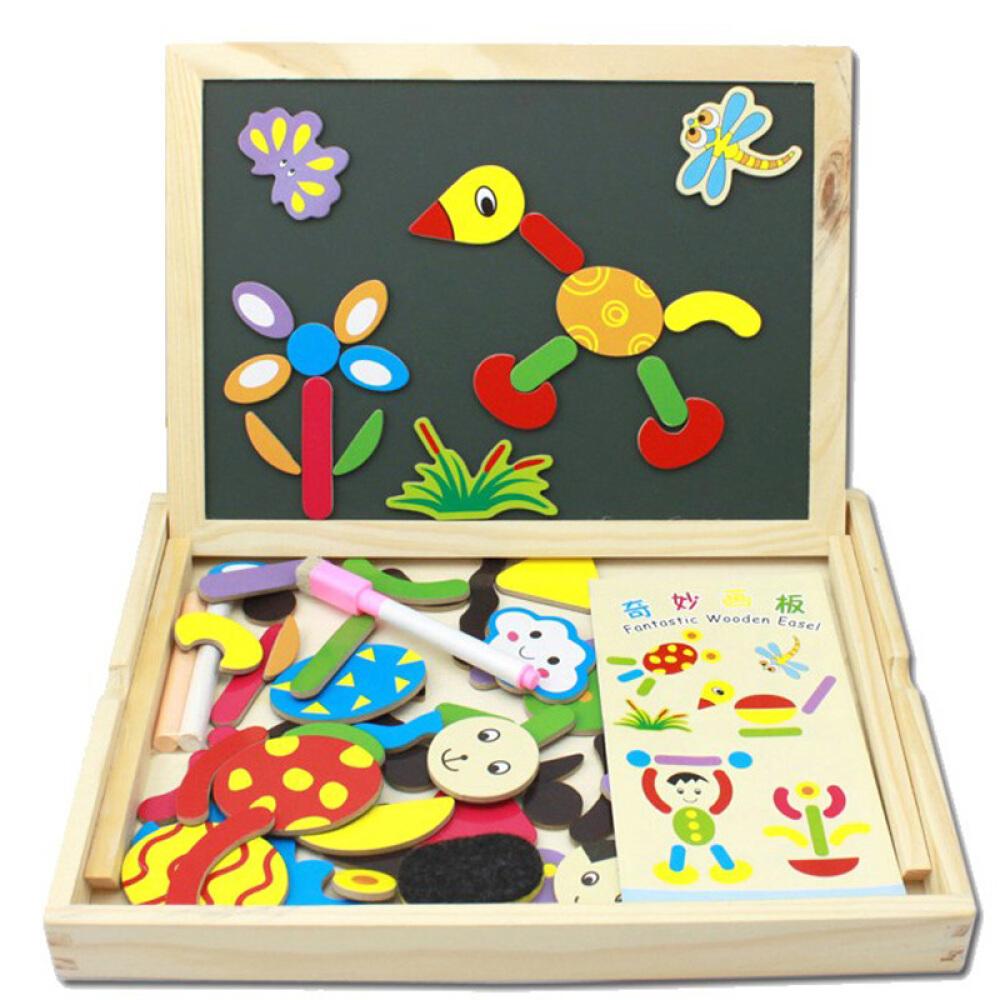 Double Sided Magnetic Drawing Board Jigsaw Puzzle Game Kids Educational Toy 