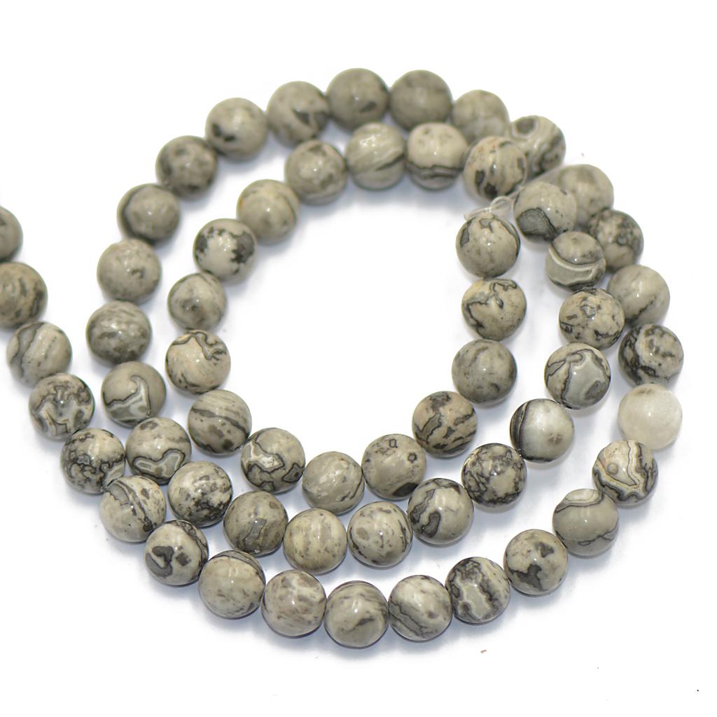 Natural Gray Landscape Jasper Round Gemstone Loose Beads Strand 15 inch/6mm