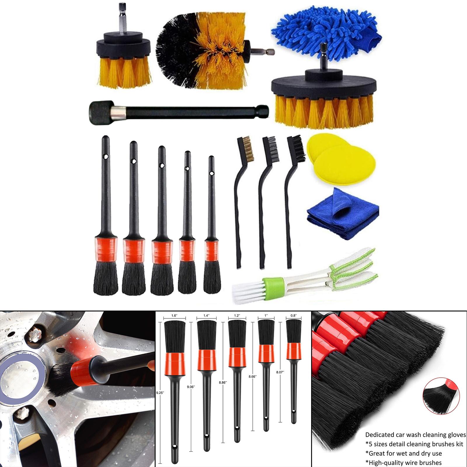 17 Pieces Car Detailing Brush Kit Wash Mitt Towels Fit for Air Vents Tire