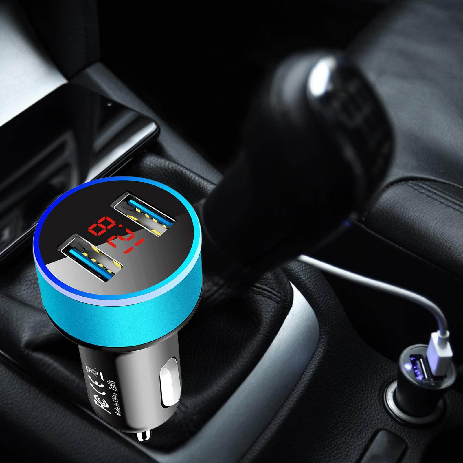 Car Charger with Voltage Dual Ports for Smartphones MP3 Cameras Blue