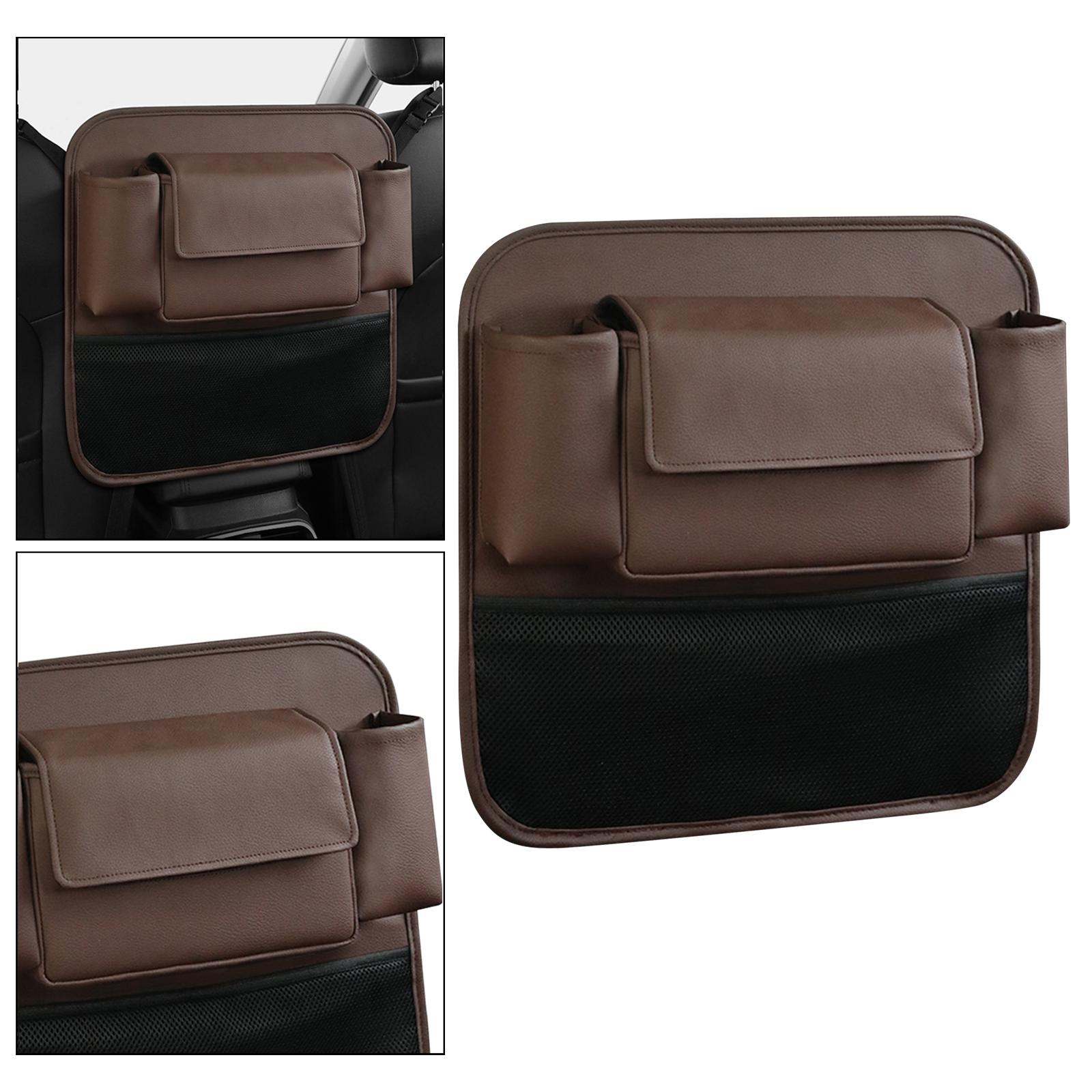 Car Organizer Between Front Seats PU Leather for Document Snacks Phones Brown