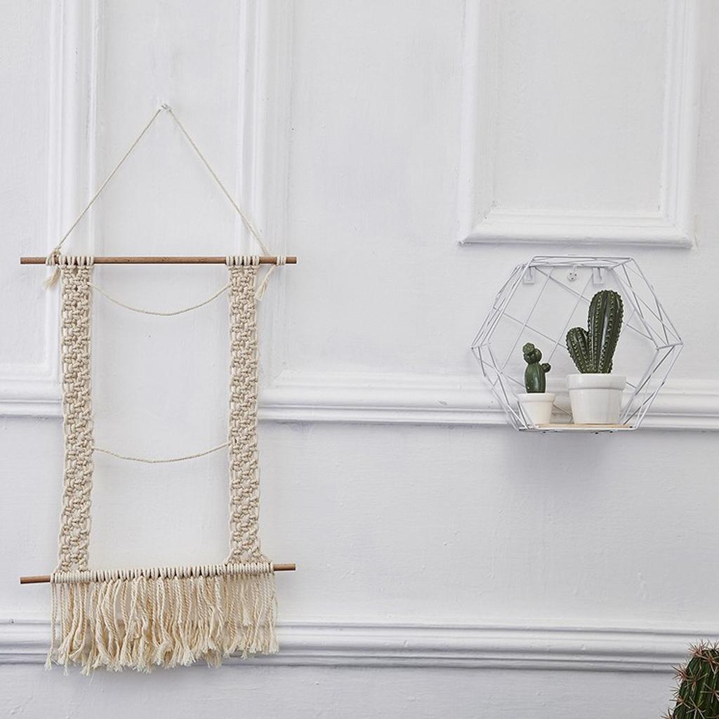 Macrame Tassel Wall Hanging Handmade Cotton Knitted Woven Wall Art Tapestry Boho Home Decor with Wood Stick for Kids Room Living Room