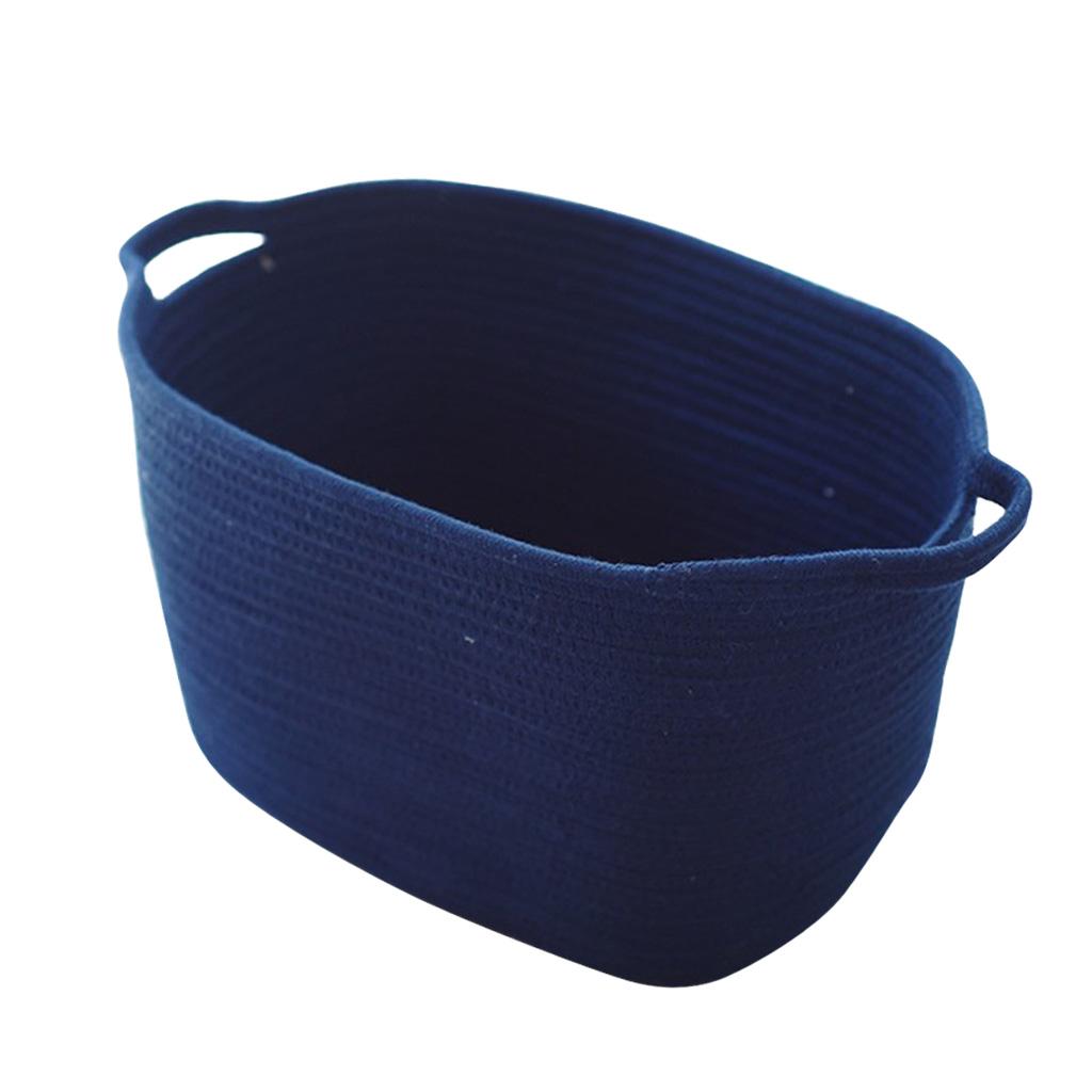 Storage Basket Cotton Rope Storage Sundries Organizer With Handles Blue