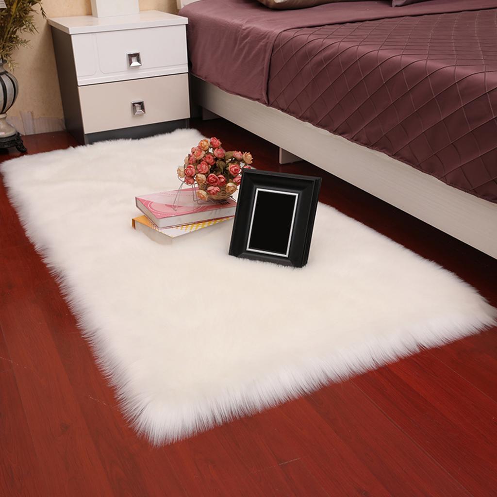 Luxury Faux Fur Area Rugs Bedroom Bedside Carpet Mat Sofa Bench Non Slip white 60x120cm