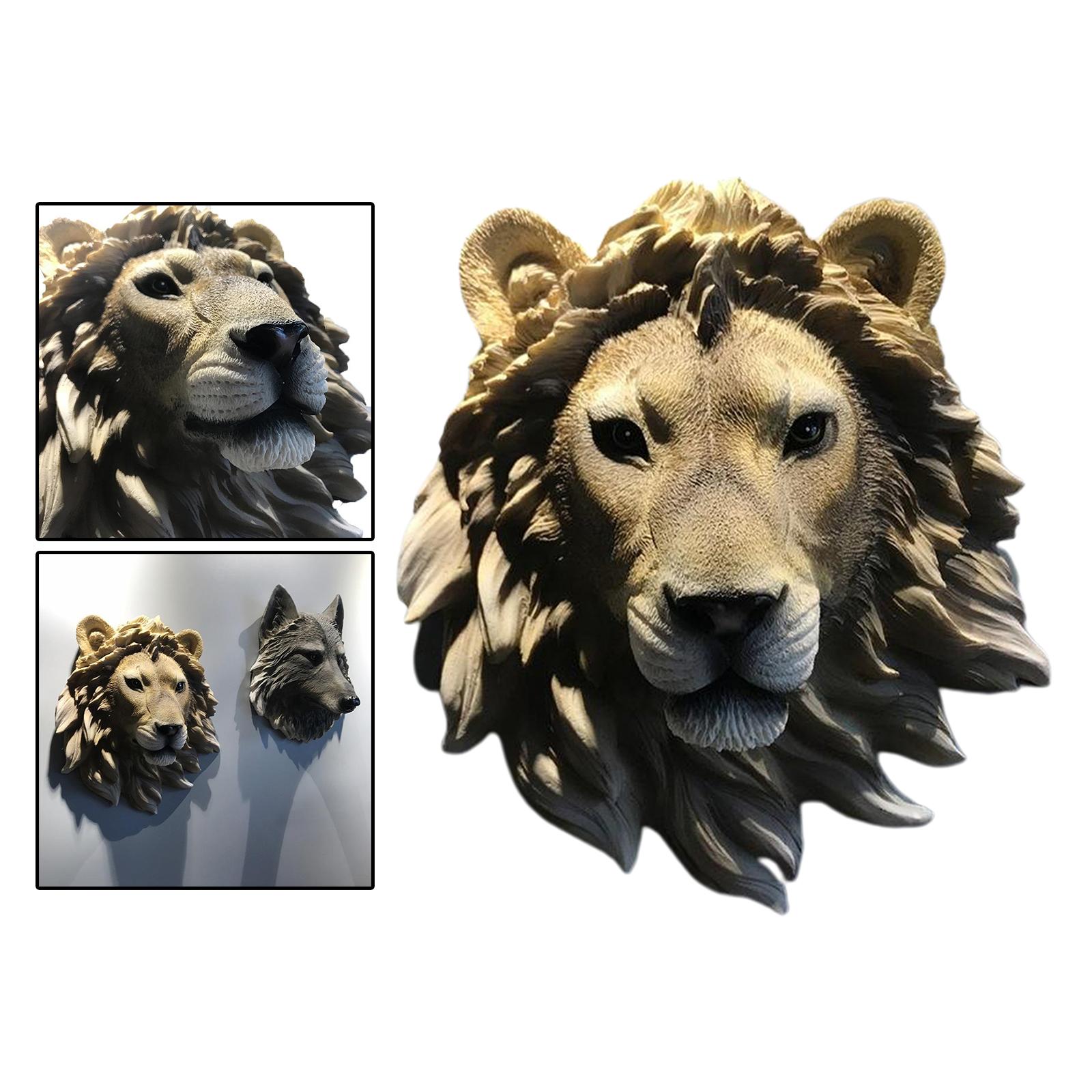 Animal Head Wall Sculpture Ornament Resin Statue Hanging Art Decor Lion