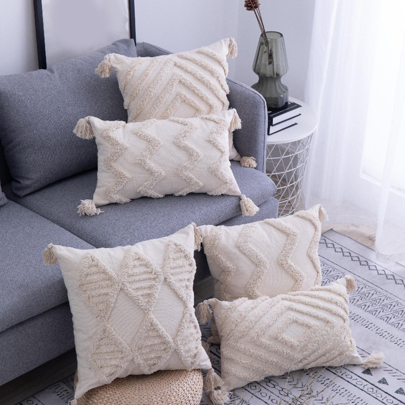Throw Pillow Cover Tassels Woven Tufted Cushion Cover for Bed 30x50cm G