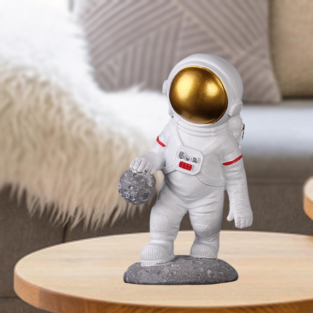 Handmade Spaceman Statue Home Tabletop Astronaut Sculpture Grip a Stone