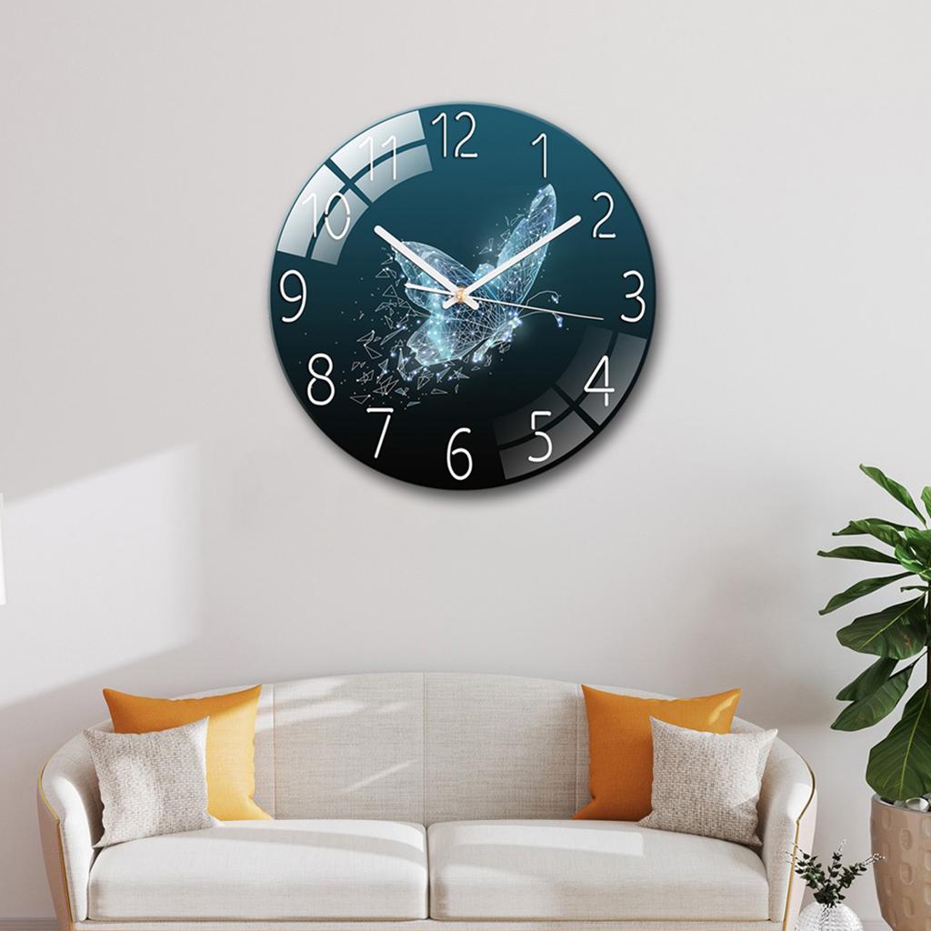 Tempered Glass Quartz Silent Wall Clock Bedroom Decoration Butterfly