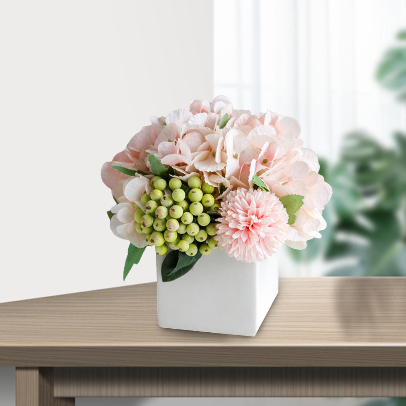 Artificial Silk Flowers Hydrangea With Ceramic Vase Hydrangea Pink