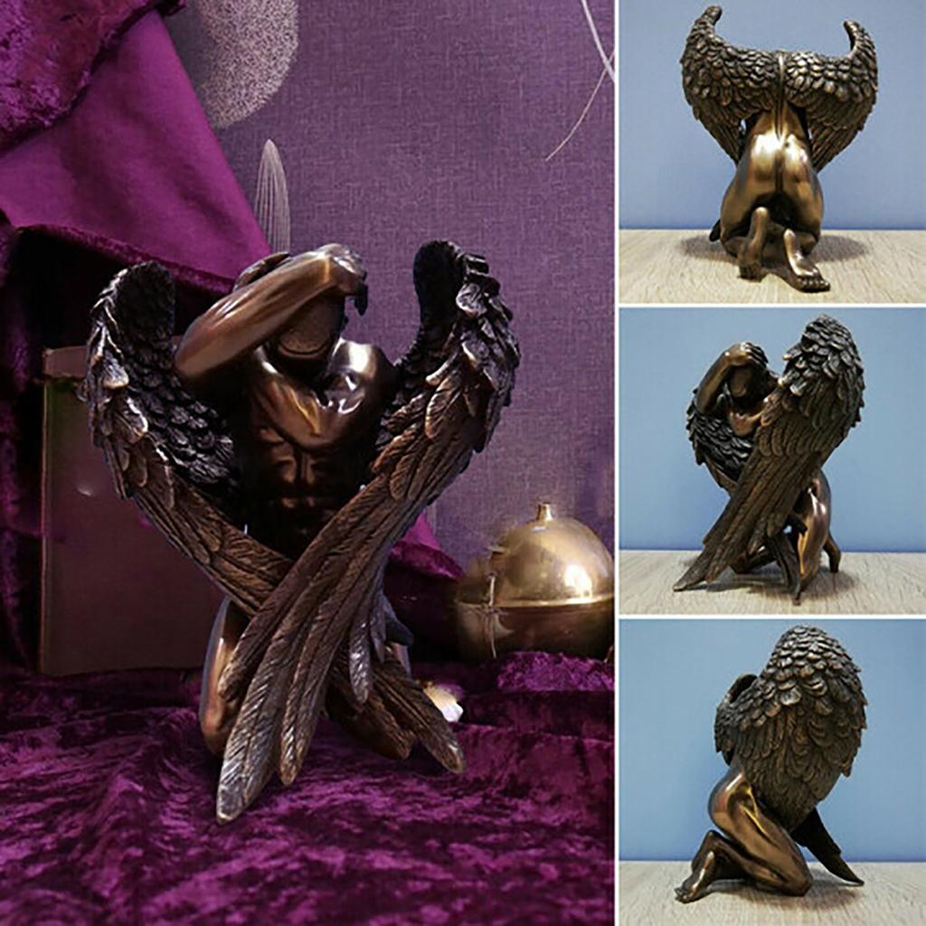 Bronzed Finish Nude Angel Statue Sculpture Erotic Art Resin Craft Male