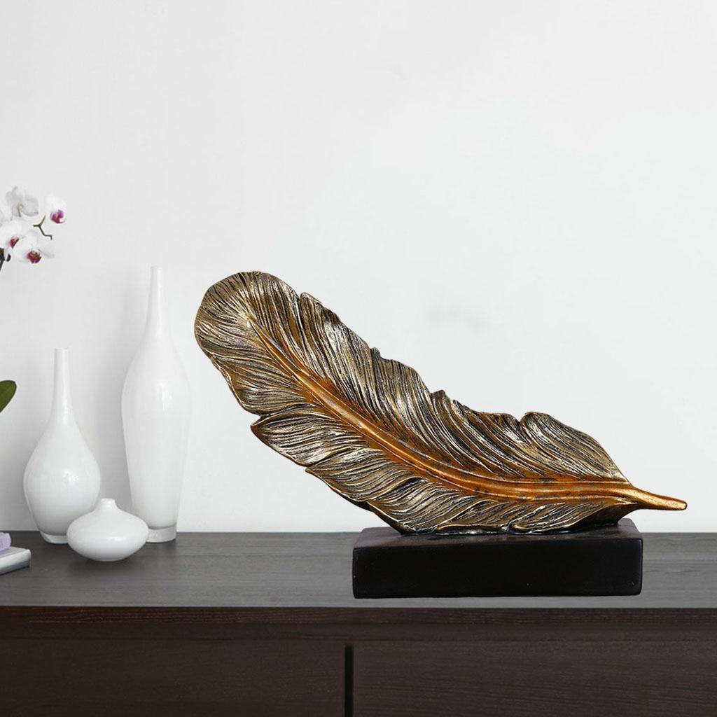 Art Feather Statue Living Room Home Decor Sculptures Gold 18x11x21cm
