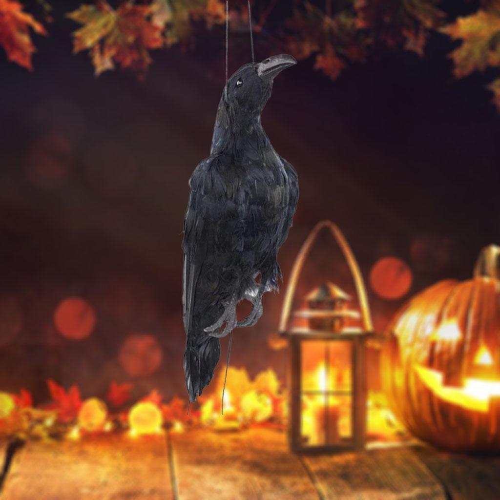 Feathered Crow Halloween Feathered Scary Hunting Crows Prop Garden Scarecrow