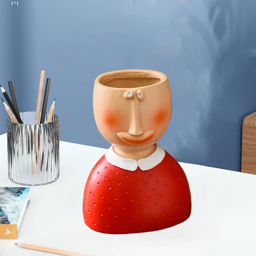 Human Head Flower Pot Cute Portrait Fleshy Succulent Bonsai Planter Red