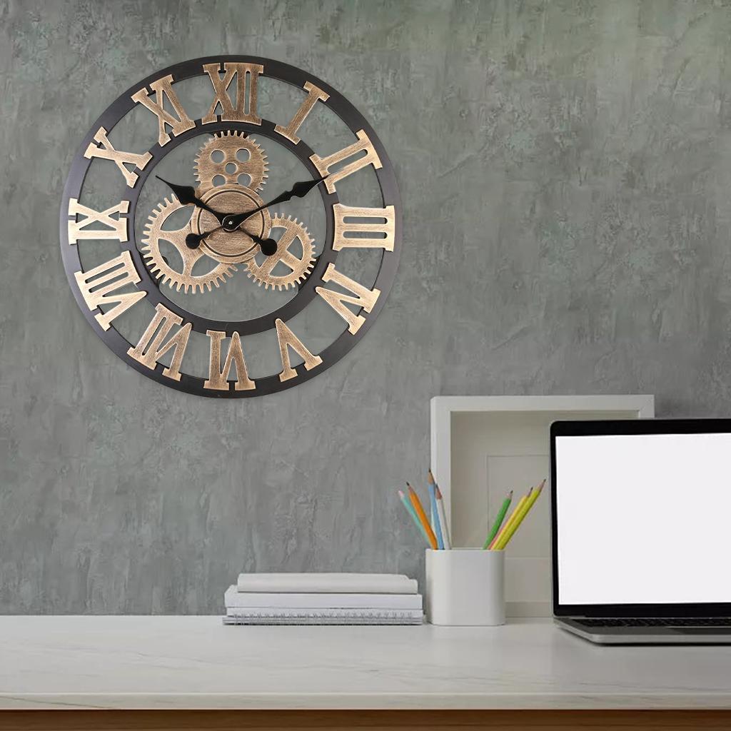 12'' Steampunk Gear Wall Clock Decorative Skeleton Clocks Home Decor Golden