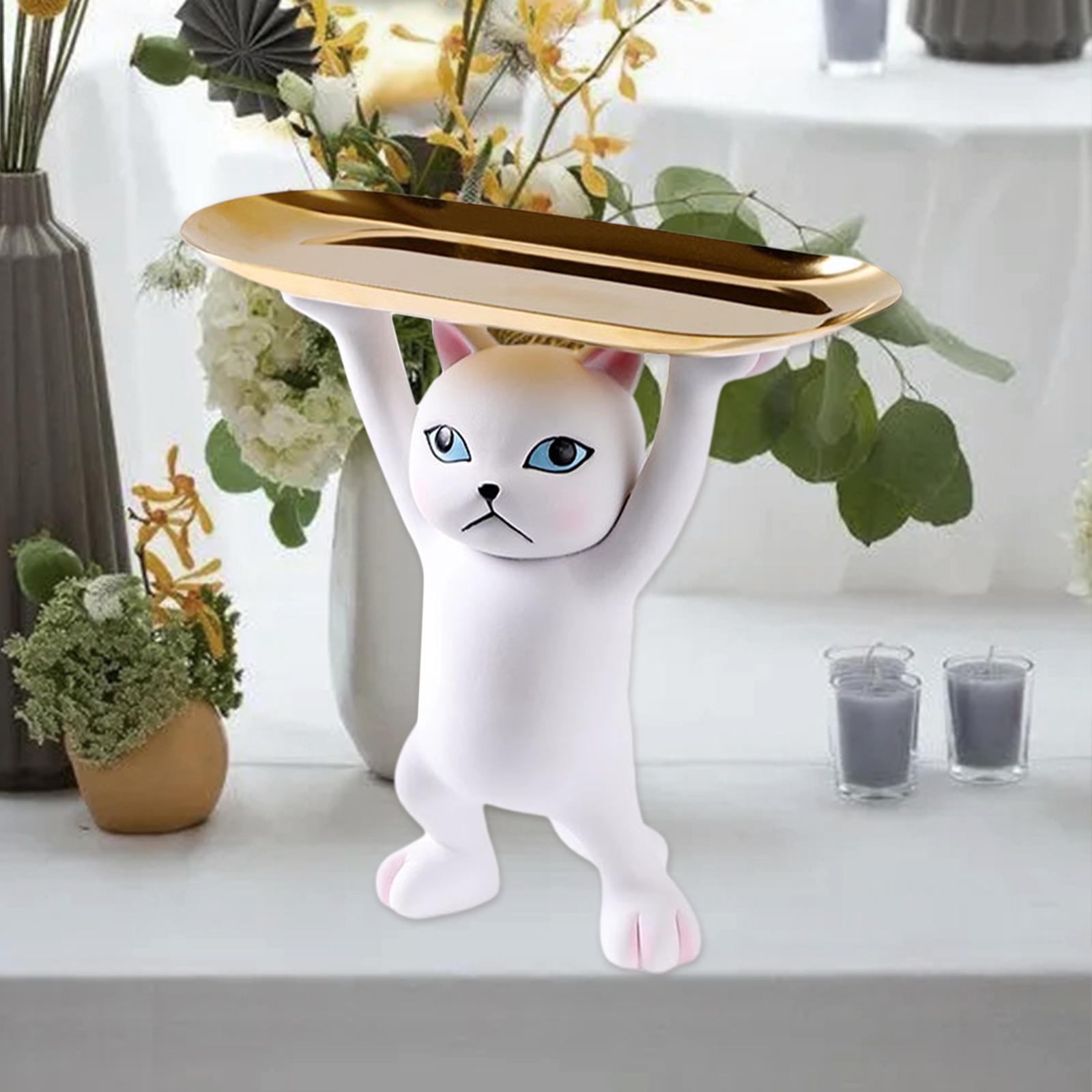 Cat Kitty Statue Home Decor Resin Animal with Item Placement Gift White
