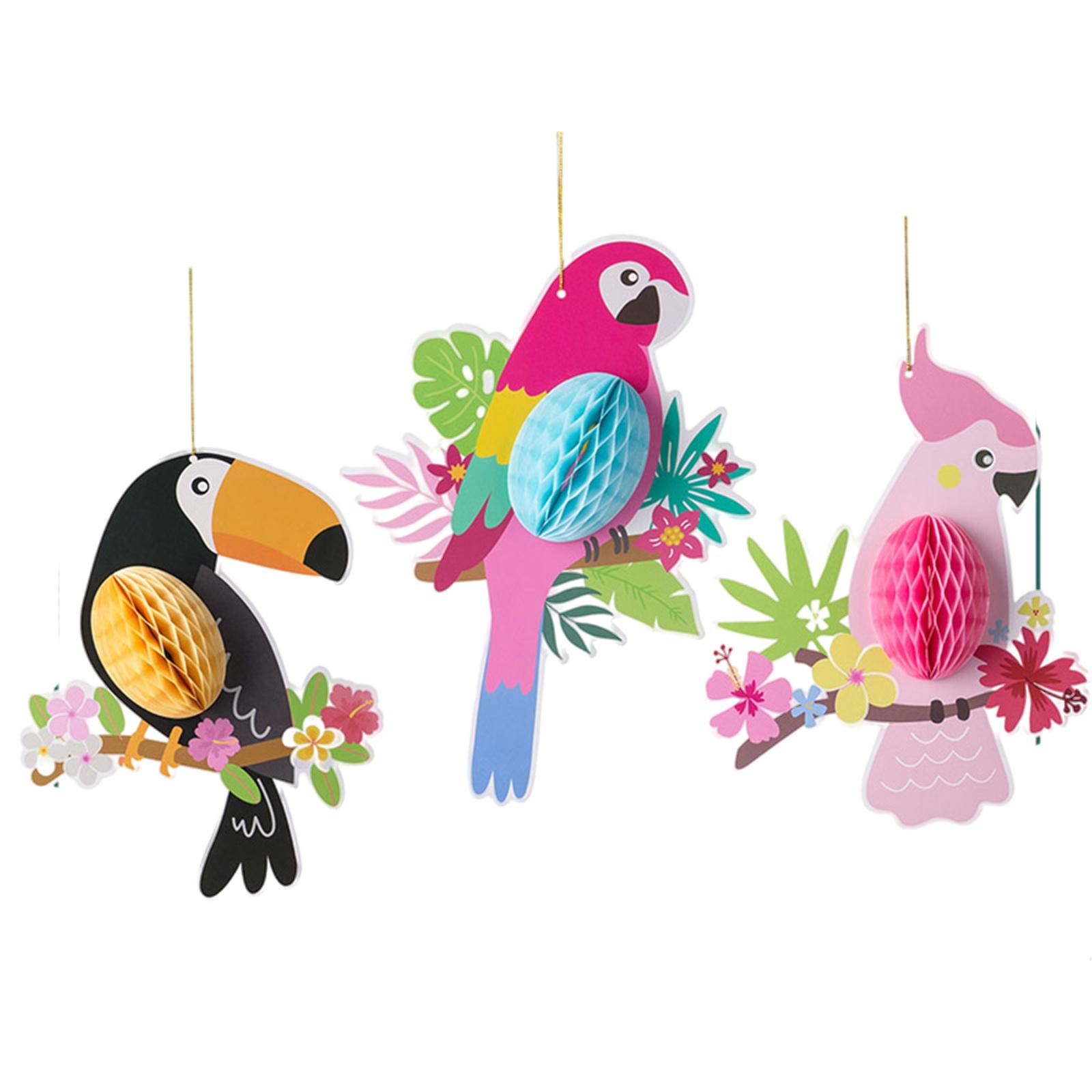 Parrot Honeycomb Hanging Tropical Bird Home Birthday Party Pendant 3 Parrots