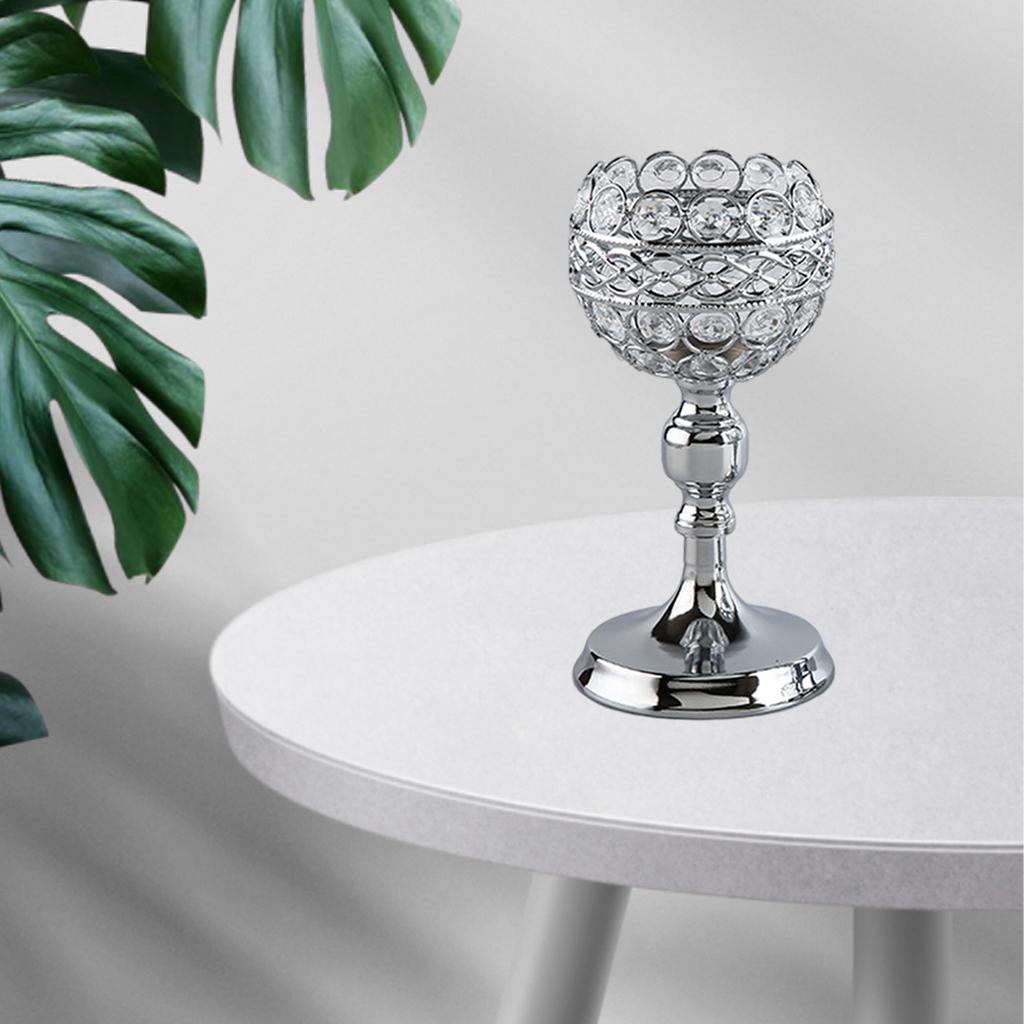 Crystal Candle Holder Tealight Desk Candlestick for Dining Room Silver L