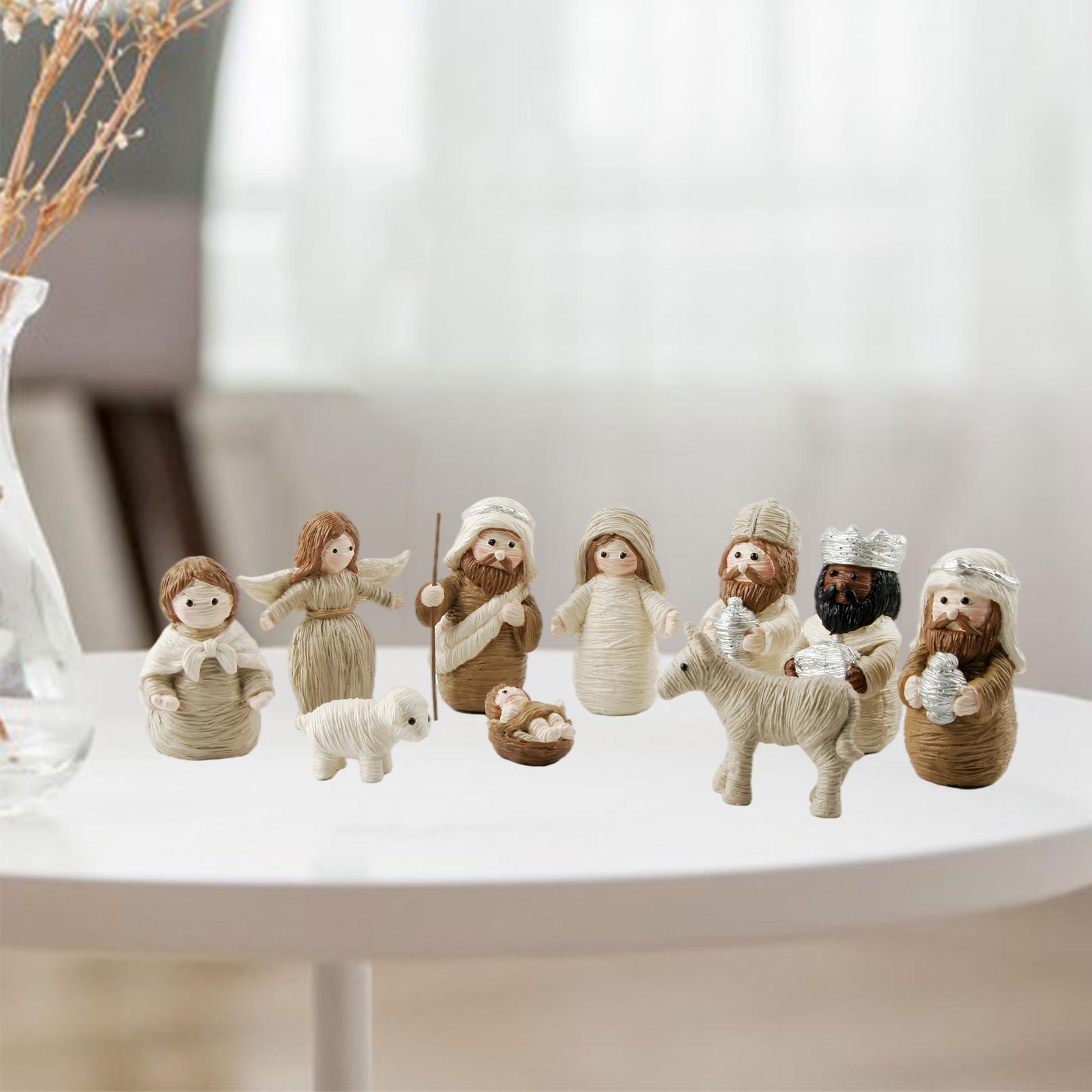 Nativity Figurines Resin Manger Miniatures Tabletop Ornament Christmas