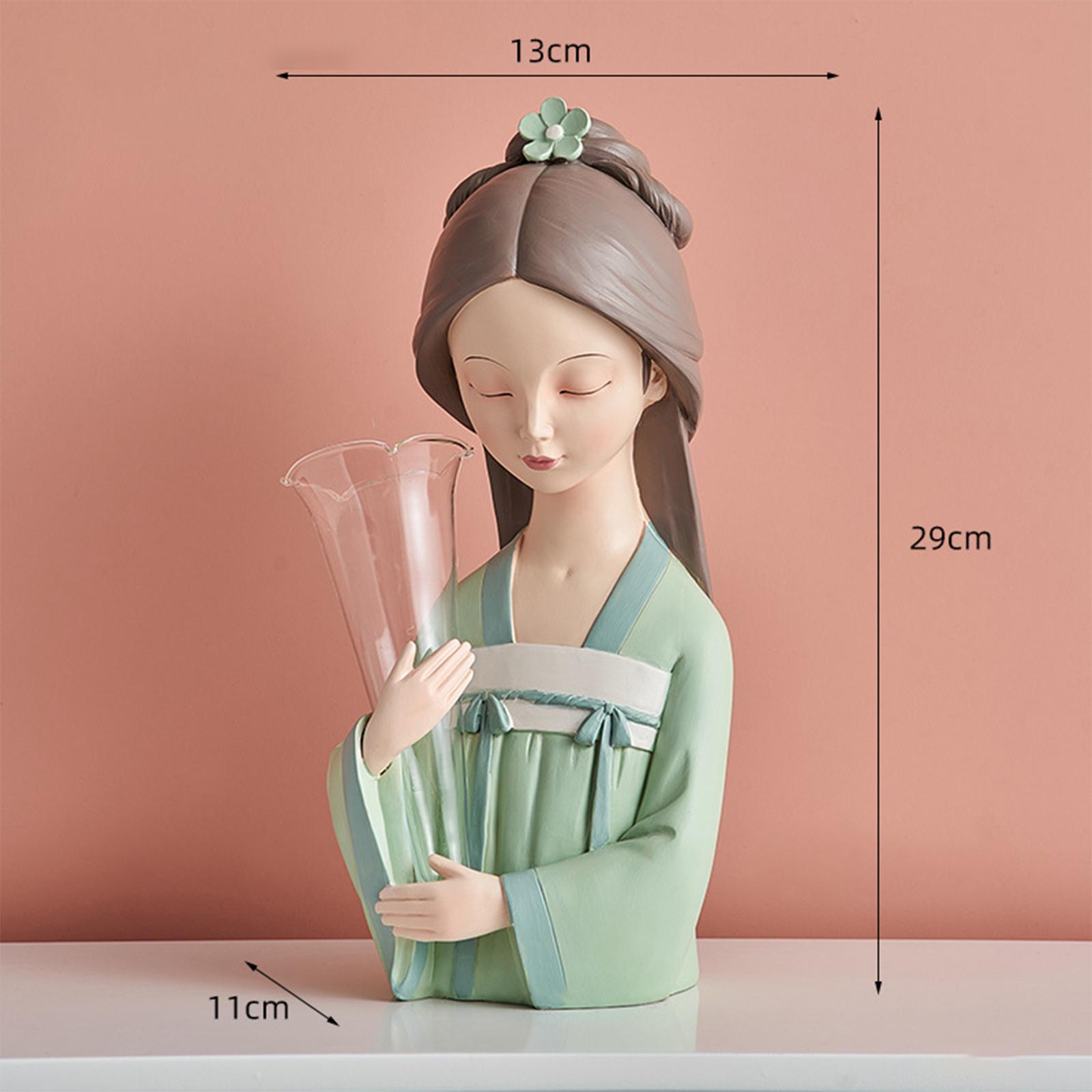 2x Girls Pen Holder Resin Statue Home Art Crafts Dry Flower Vase 