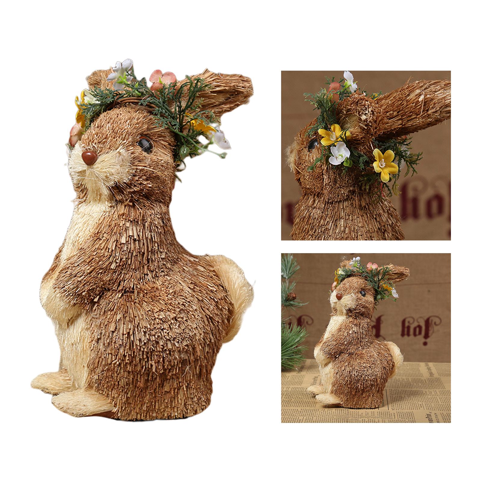 Easter Straw Rabbit Bunny Sculpture Collectibles for Spring Ornament Brown