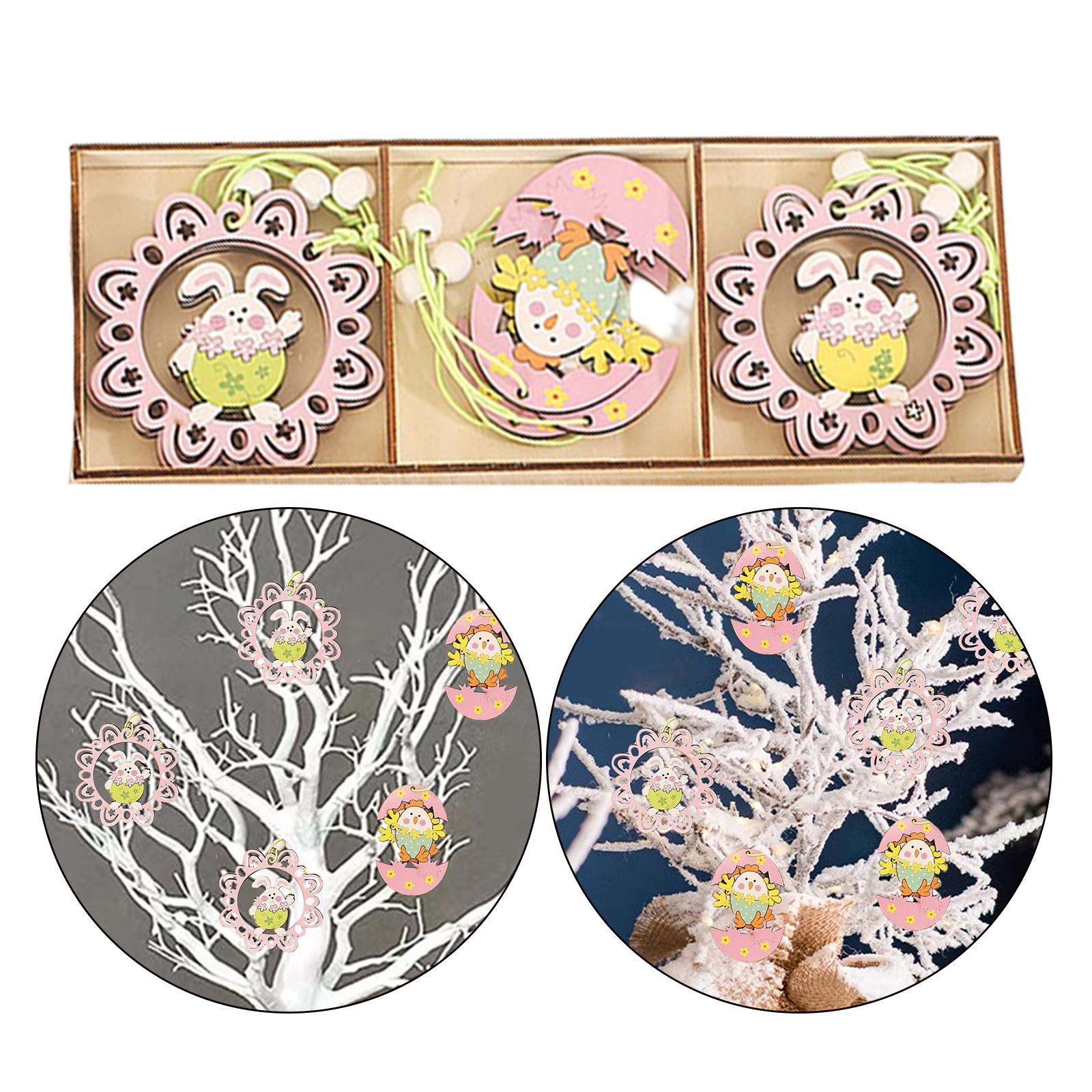 9pcs Easter Hanging Plaque Ornament Bunny Rabbit Wood Crafts Wall Ornament F