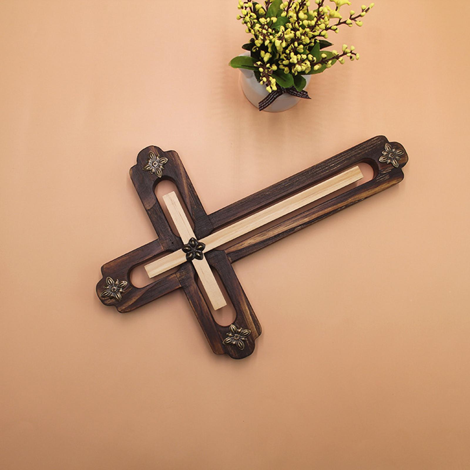 Wall Mount Cross Wood Solid Antiqued Renaissance Iron Flower for Gift Church