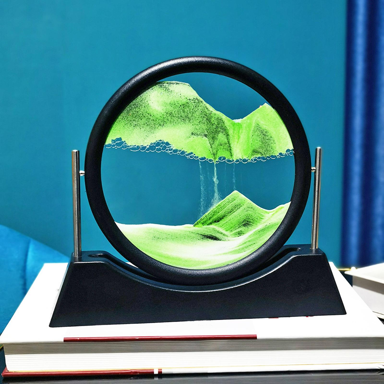 Dynamic Sand Picture Art Gift Flowing Plastic Frame Landscape Round Glass D