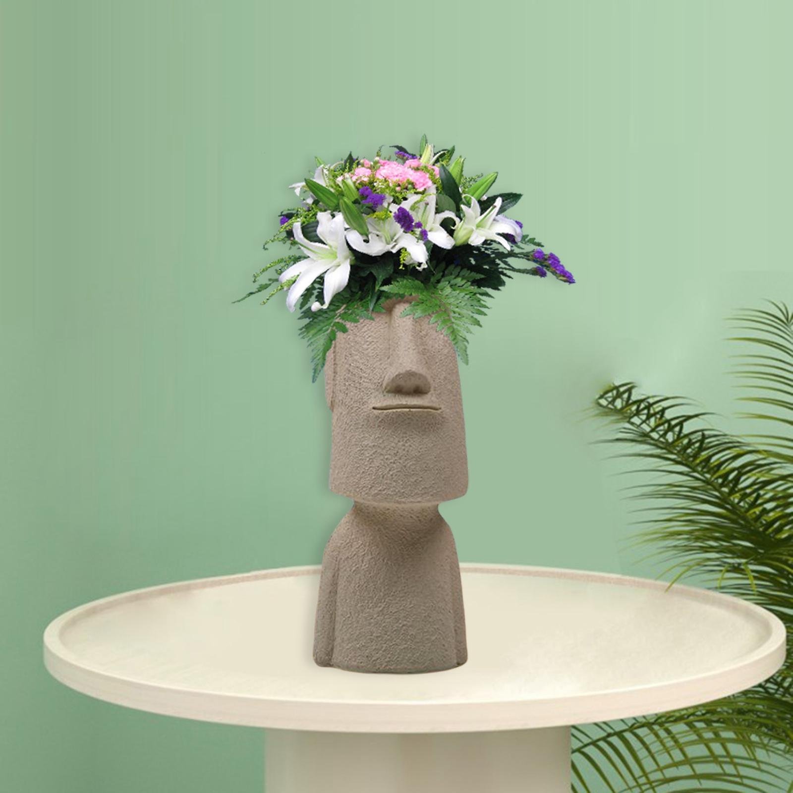 Creative Easter Island Planter Statue Plant Pot Ornament for Home  Beige 