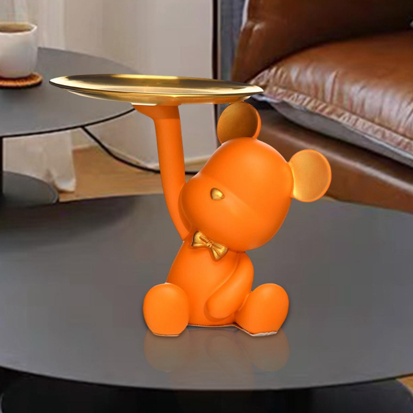 Resin Bear Figurine Sculpture Storage Tray Home Decor Organizer Orange
