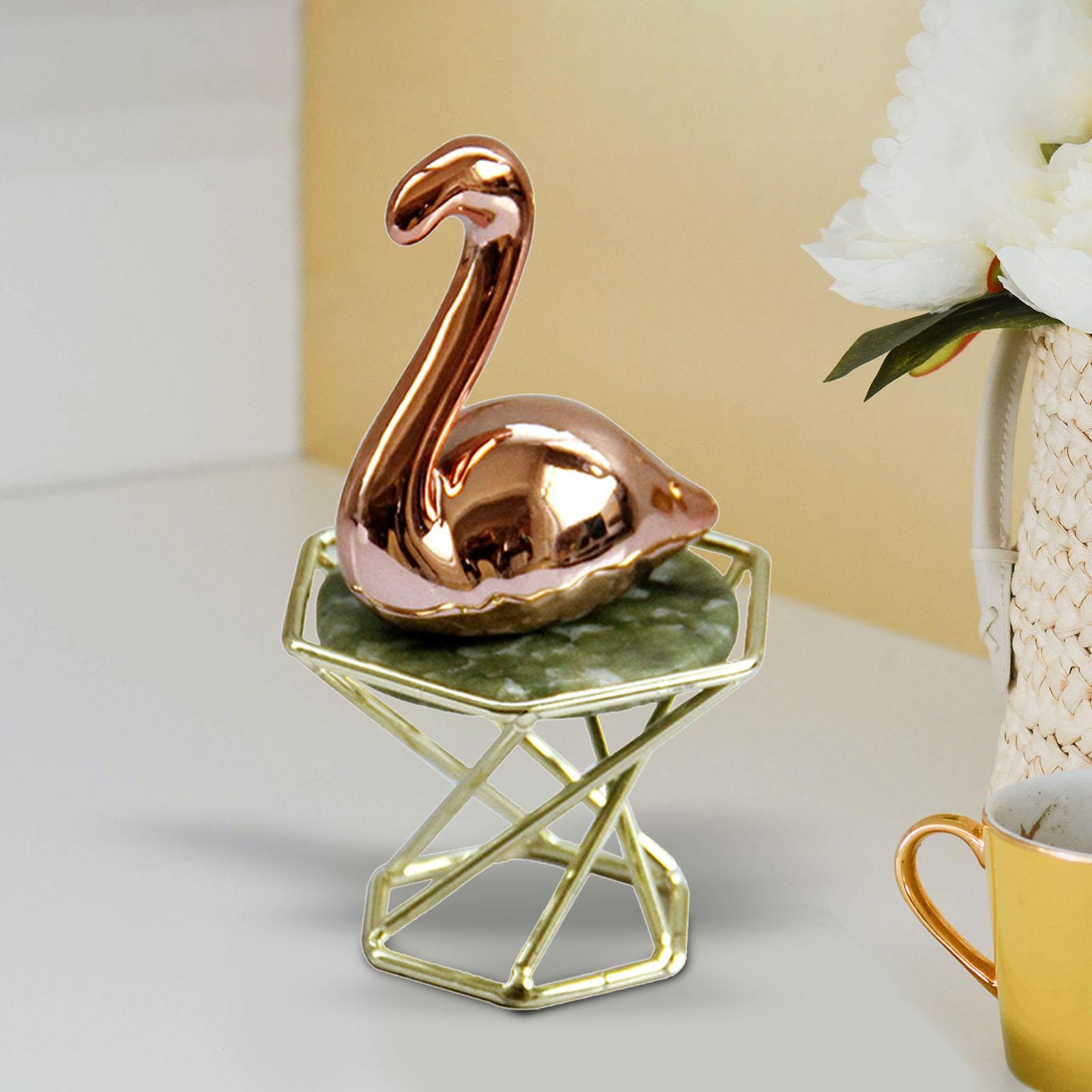 Animals Figurines Sculpture TV Cabinet Ceramic Statue Rose Gold Flamingo
