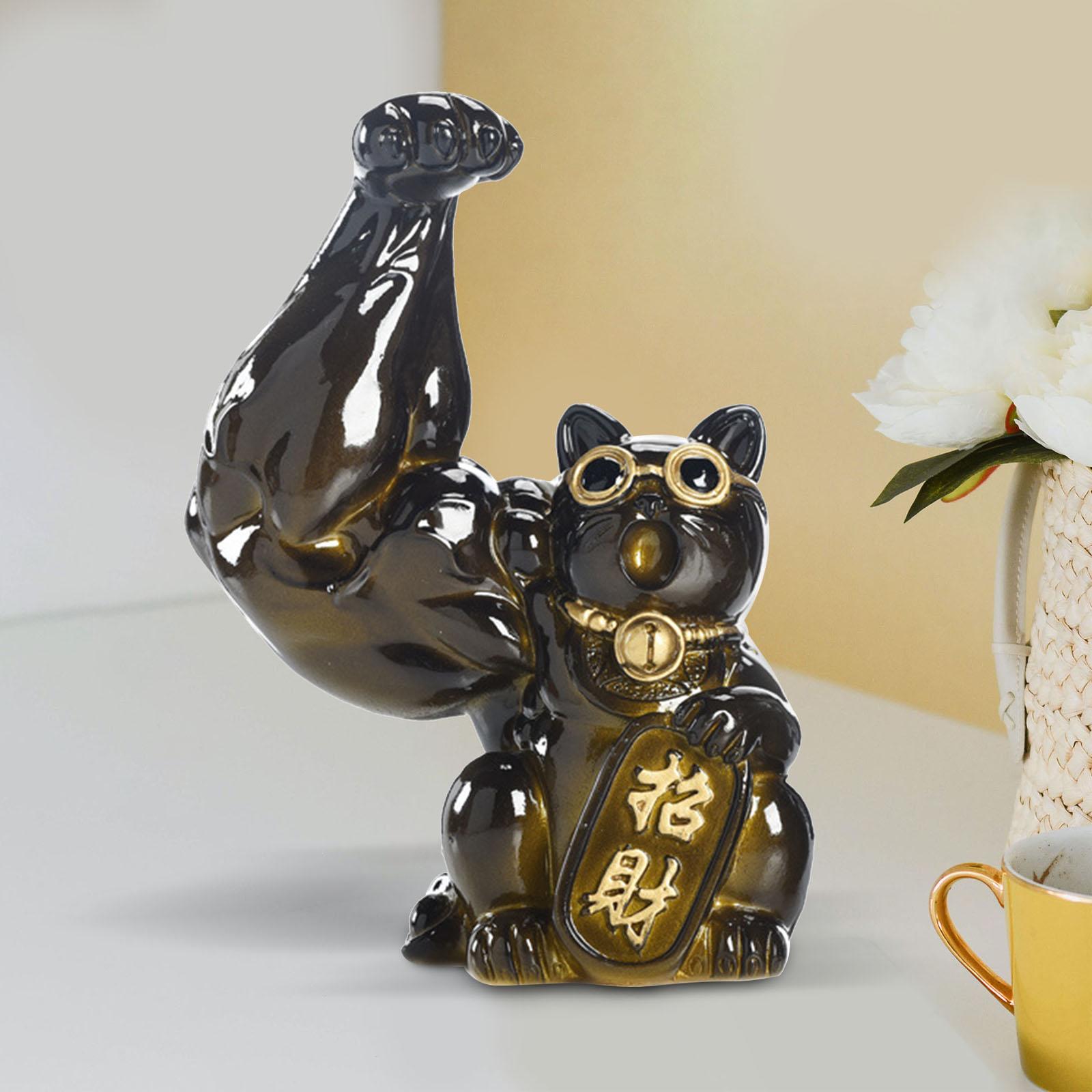Lucky Cat Figurine Feng Shui Statue Sculpture for Ornament Birthday Gift Color Change Right