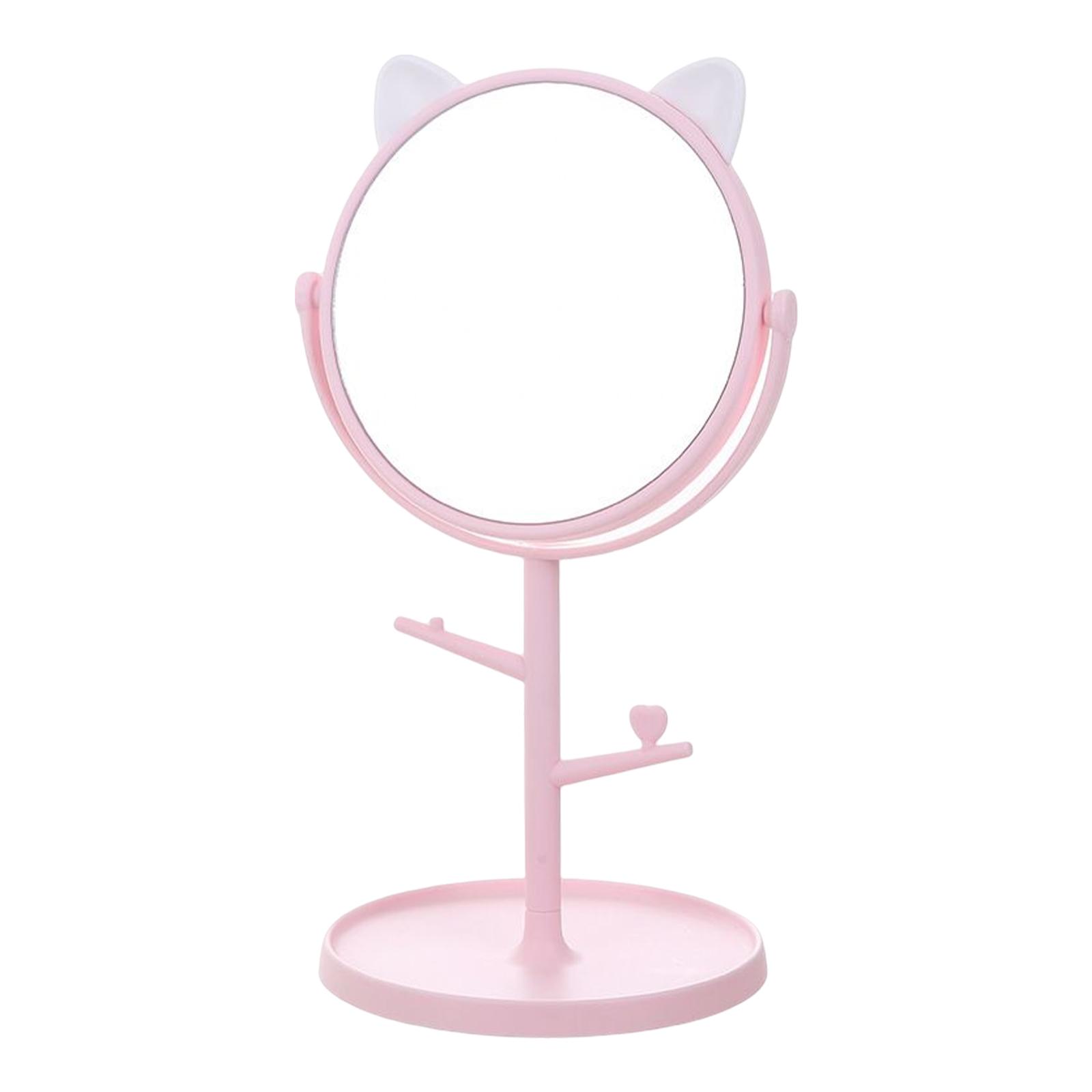 Makeup Mirror Rotatable Detachable Decorative for Bedroom Bathroom Dresser Cat Ear Pink