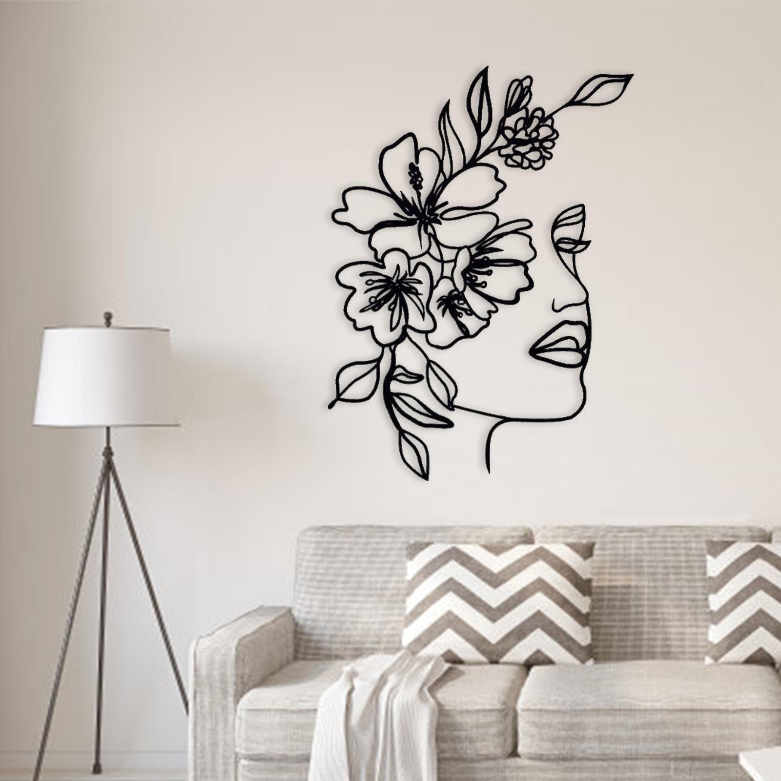 Metal Wall Art Female Face Wire Art Silhouette for Living Room Bedroom Decor