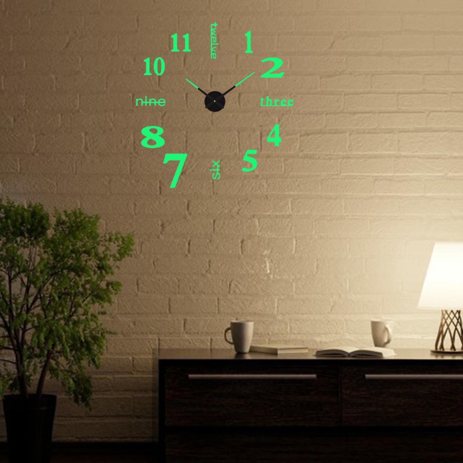 Modern 3D Luminous Wall Clock Stickers DIY Bathroom Hotels Silent Clock