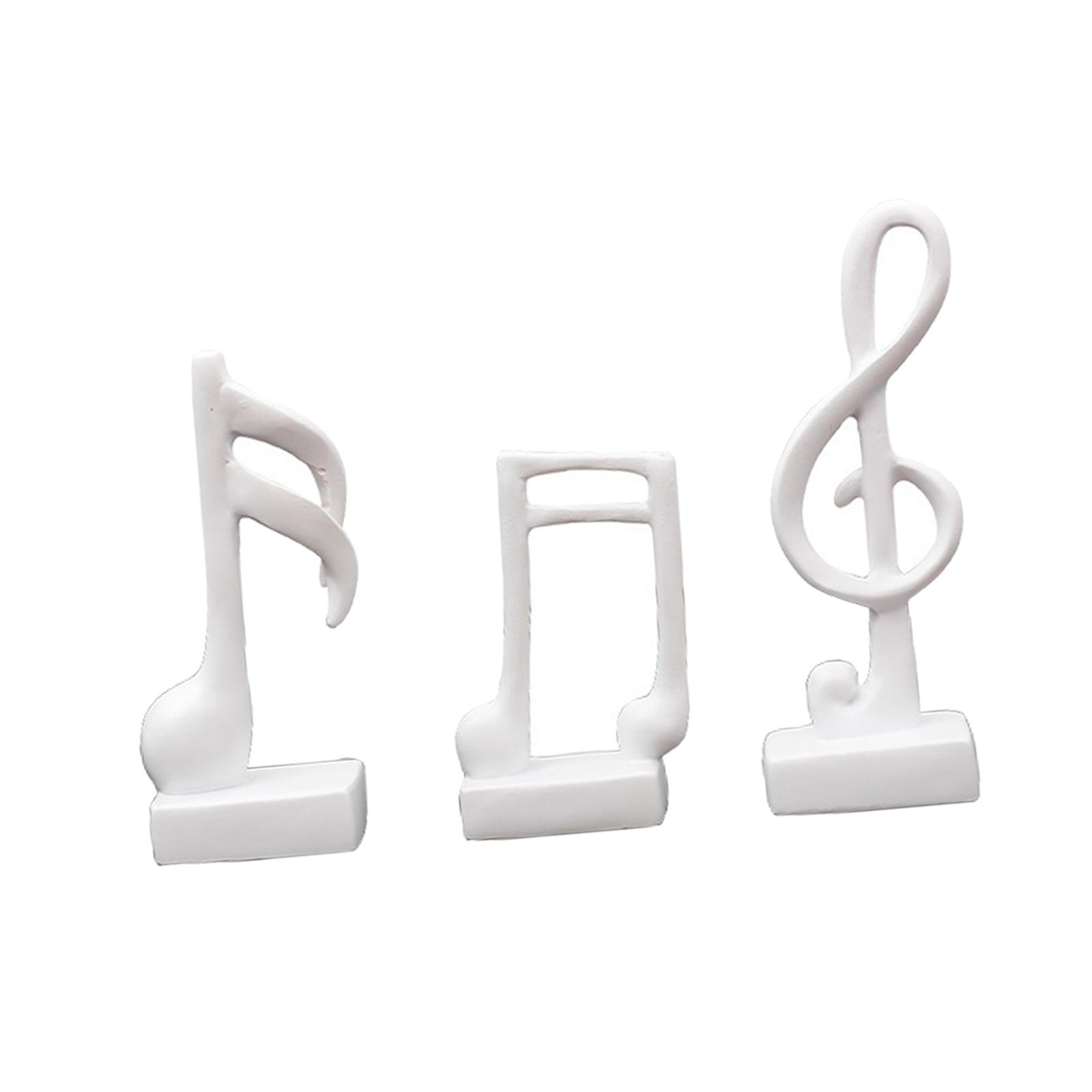 3Pcs Creative Music Symbol Ornament Resin Sculpture for Office Souvenirs White