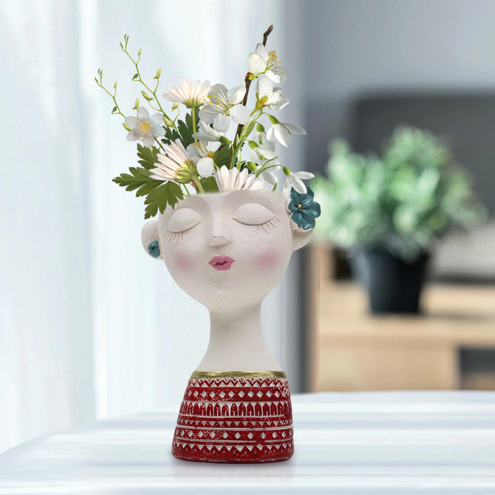 Flower Vase Planters Flowerpot Bud Holder Living Room Human Head Statues Red